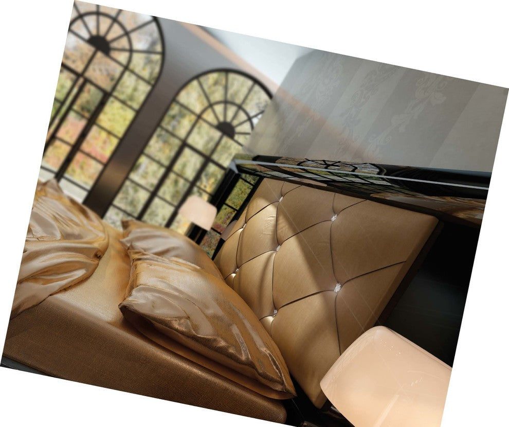 Md Sophie 43 Special Headboard Bedroom Set, Glossy Black, Queen