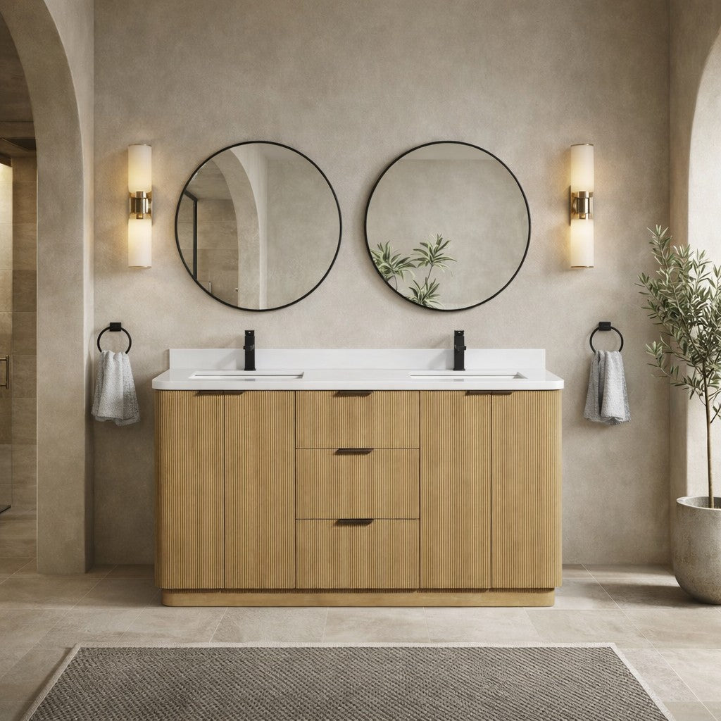 Ari Kitchen and Bath Calamigo 60" Freestanding Bathroom Vanity Oak