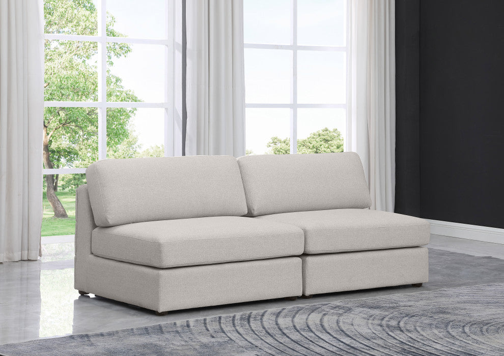 Beckham Linen Textured Fabric Upholstered 2-Piece Modular Sofa, Beige