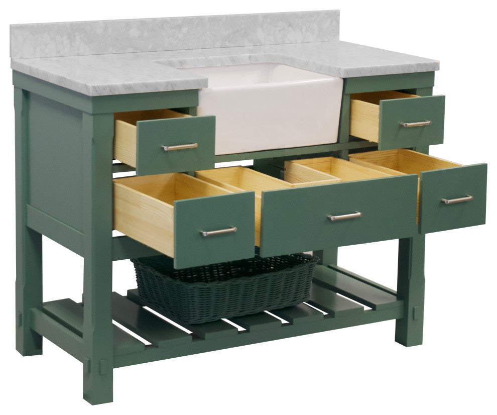 Charlotte 48" Bathroom Vanity, Sage Green, Carrara Marble