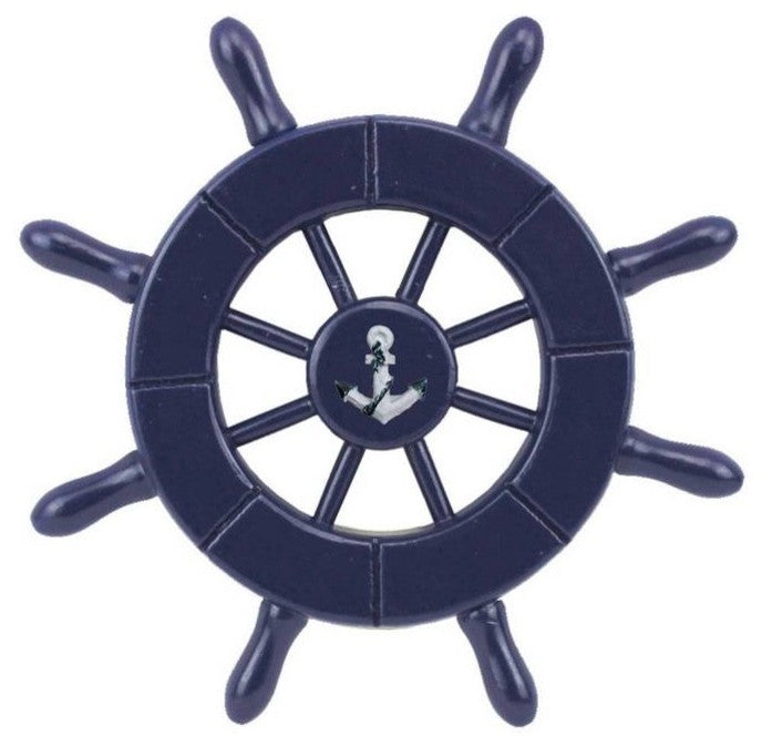 Dark Blue Decorative Ship Wheel With Anchor 6'', Boat Steering Wheel Decor