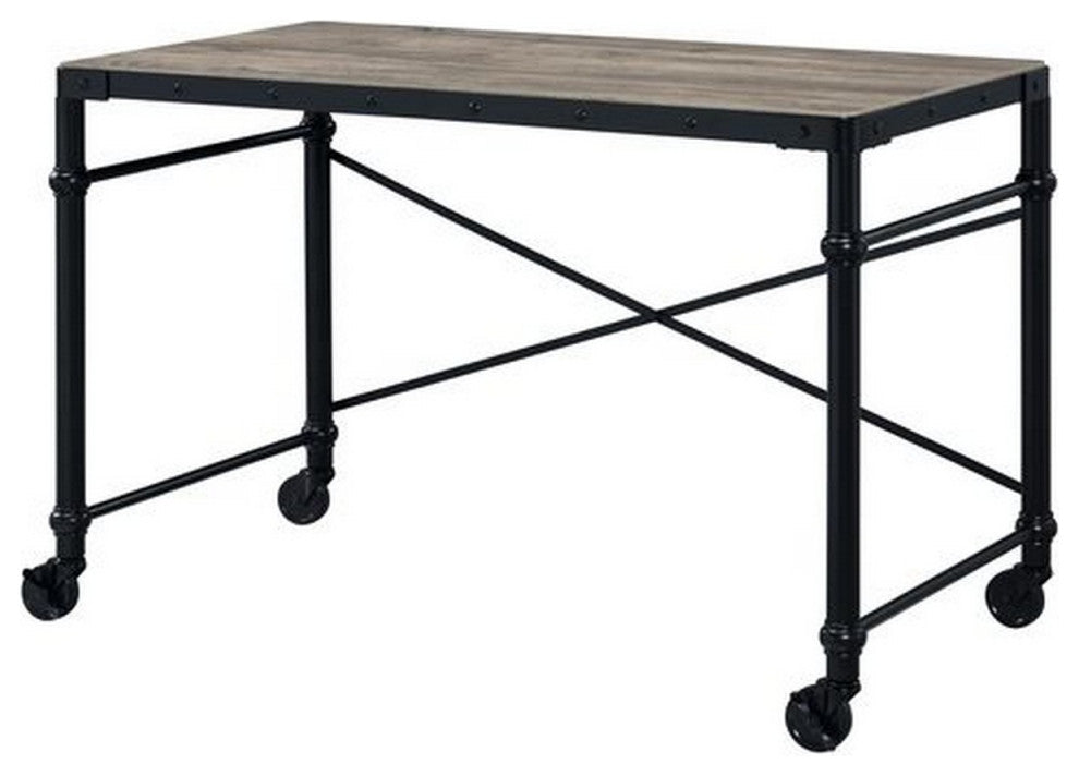 Benzara BM251312 Writing Desk With Casters and Nail Accents, Black