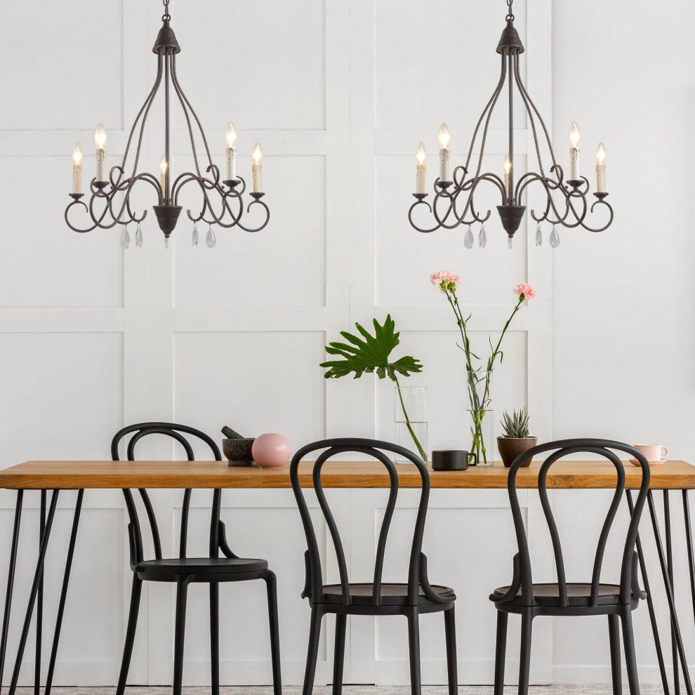 5-Light Transitional Rust Metal, Crystal Drops Chandeliers Lighting