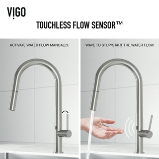 VIGO Greenwich 18" H Single Handle Pull-Down Sprayer Kitchen Faucet, Brushed Nickel, Touchless, Without Extras
