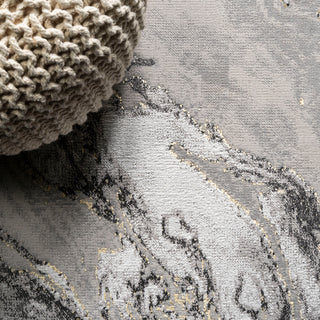 Swirl Marbled Abstract Area Rug, Gray/Black, 8 X 10
