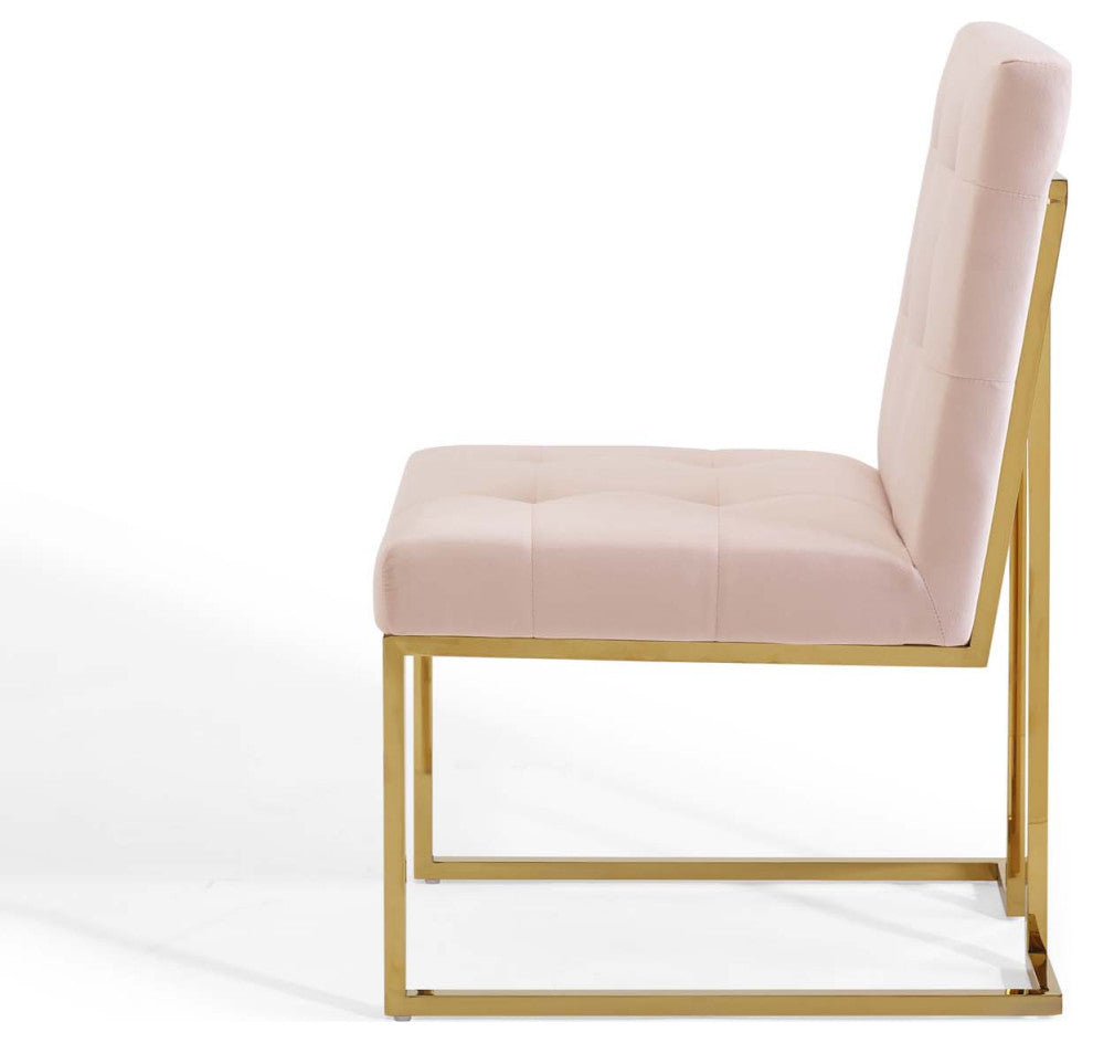 Side Dining Chair, Velvet, Metal, Gold Pink, Modern, Cafe Bistro Restaurant
