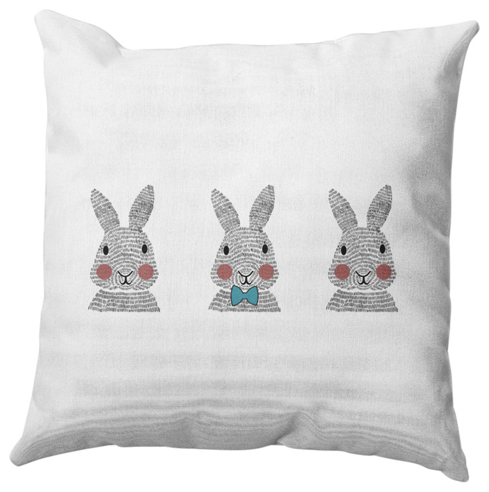 Bunny Triplets Easter Decorative Throw Pillow, Explorer Blue, 20x20"