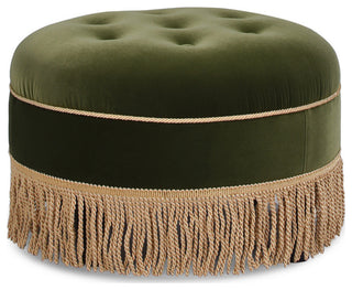 Yolanda 24" Upholstered Round Accent Ottoman, Olive Green Performance Velvet
