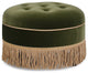 Yolanda 24" Upholstered Round Accent Ottoman, Olive Green Performance Velvet