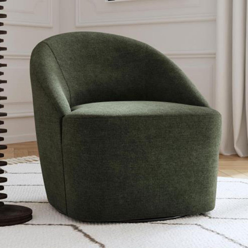 Upholstered Barrel Accent Swivel Chair, Hunter Green