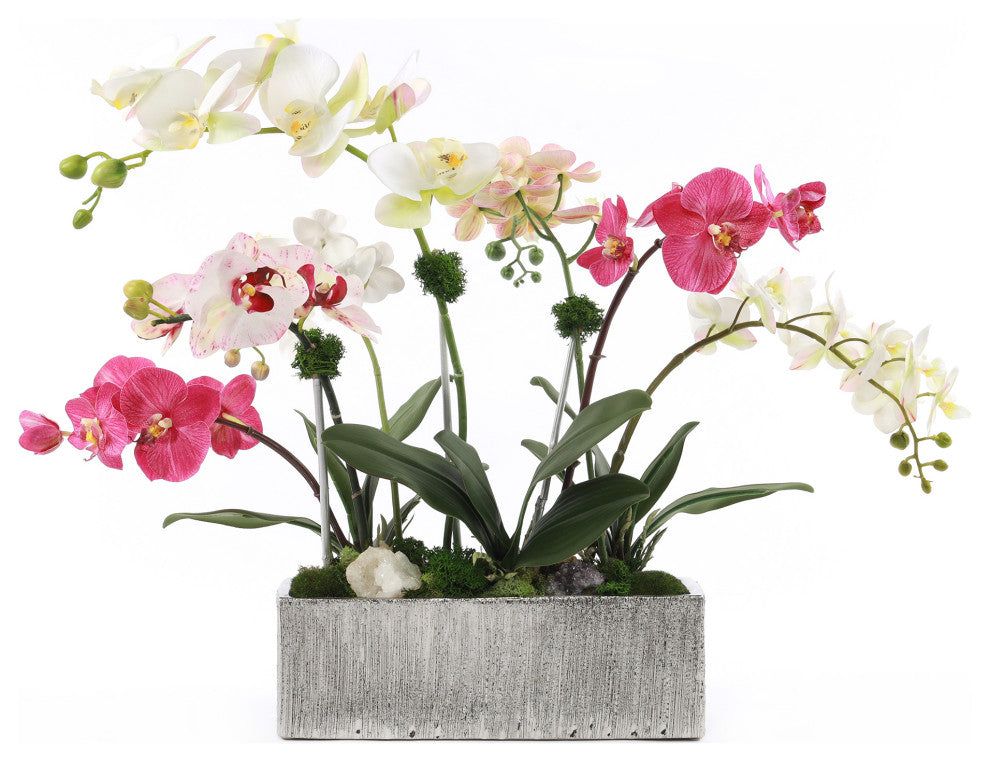 Real Touch Phalaenopsis Orchids in Luxe Silver Ceramic Pot
