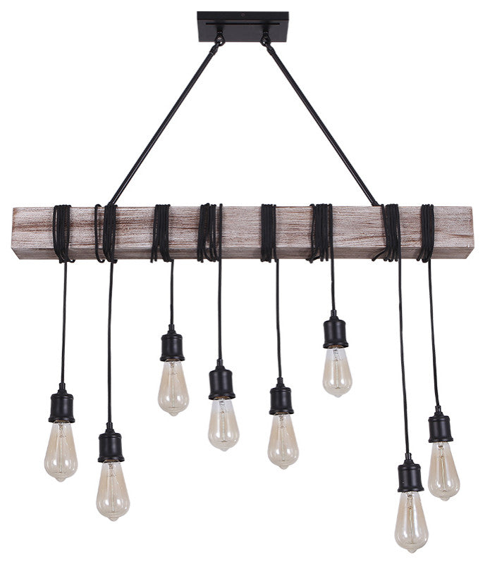 8 Light Wooden Rope Kitchen Island Linear Pendant