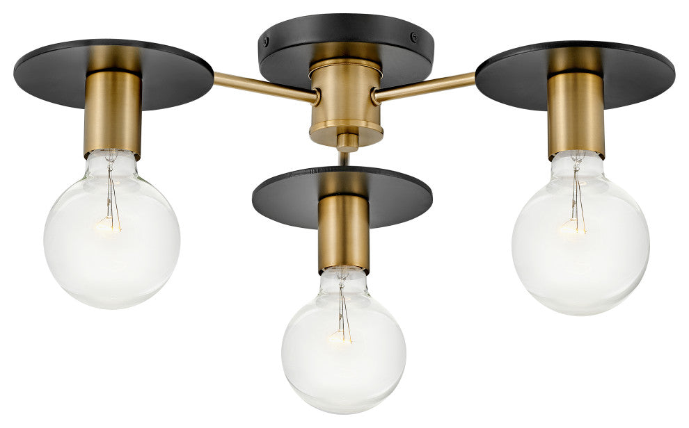 Lark Bobbie 20.5" Semi-Flush Mount Ceiling Fixture, Lacquered Brass + Black