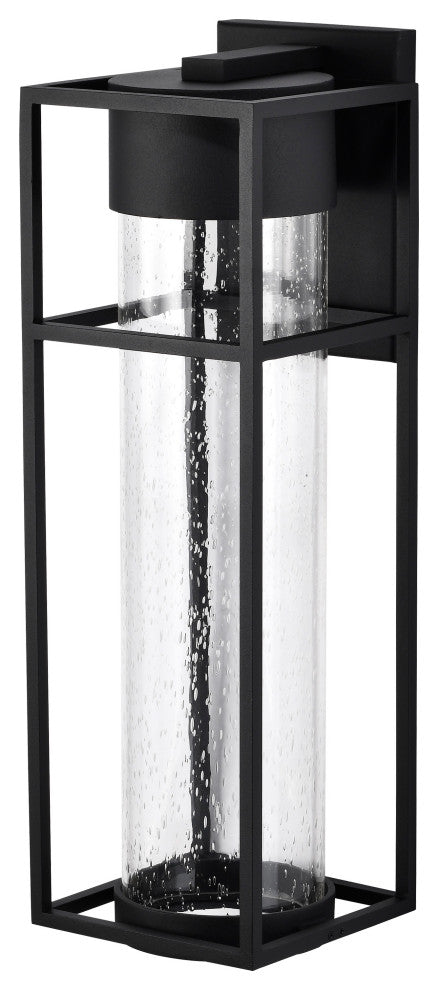 Ledges 10W LED Large Wall Lantern, Matte Black/Clear Seeded Glass