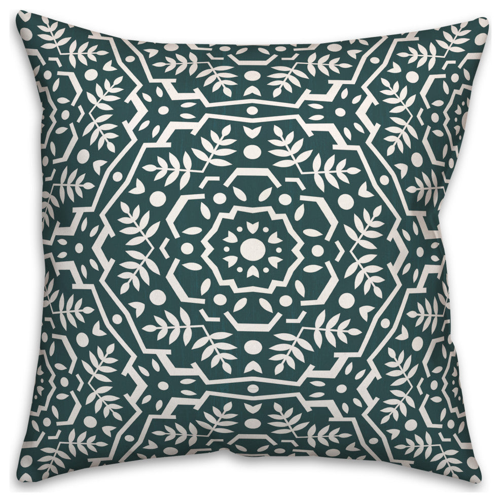Folk Floral Teal 18x18 Spun Poly Pillow
