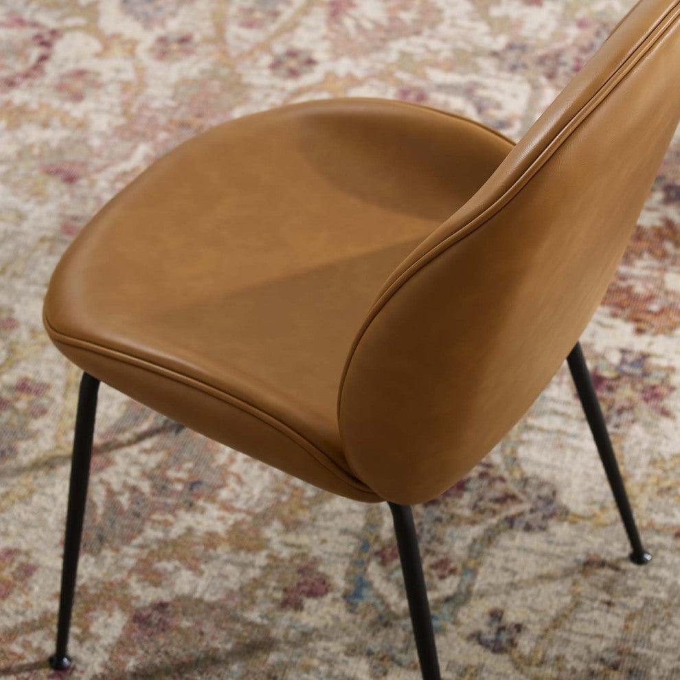 Scoop Black Powder Coated Steel Leg Vegan Leather Dining Chairs Set of 2, Tan
