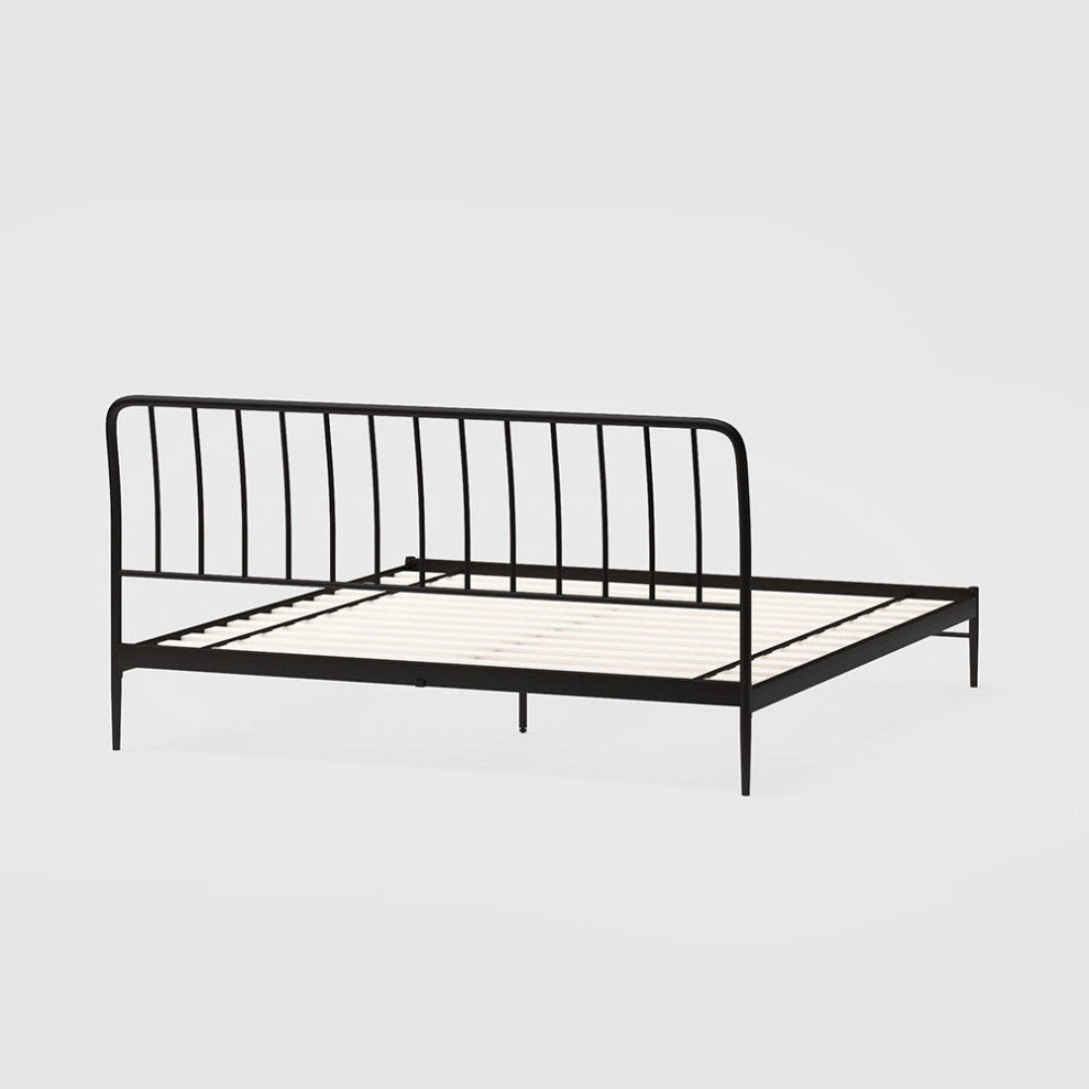 Kairosis Curved Metal Modern King Bed Frame, Black