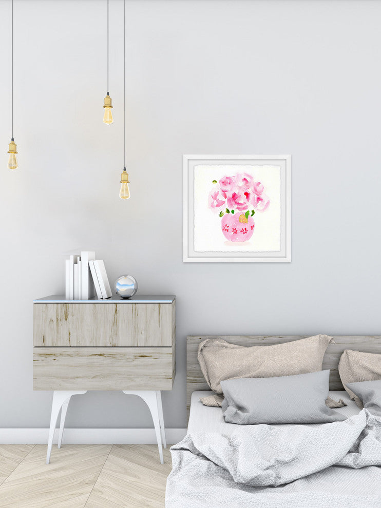 "Pink Floral Vase" Framed Painting Print, 18"x18"