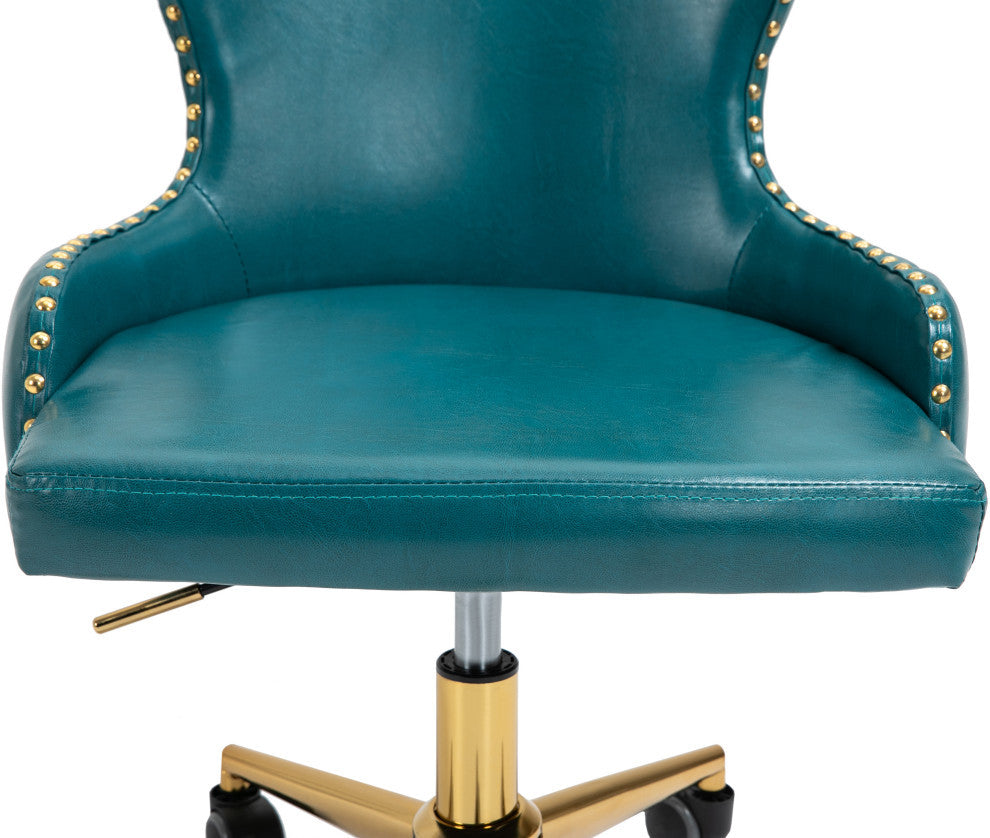 Hendrix Swivel and Adjustable Vegan Leather Office Chair, Blue, Rich Gold Base