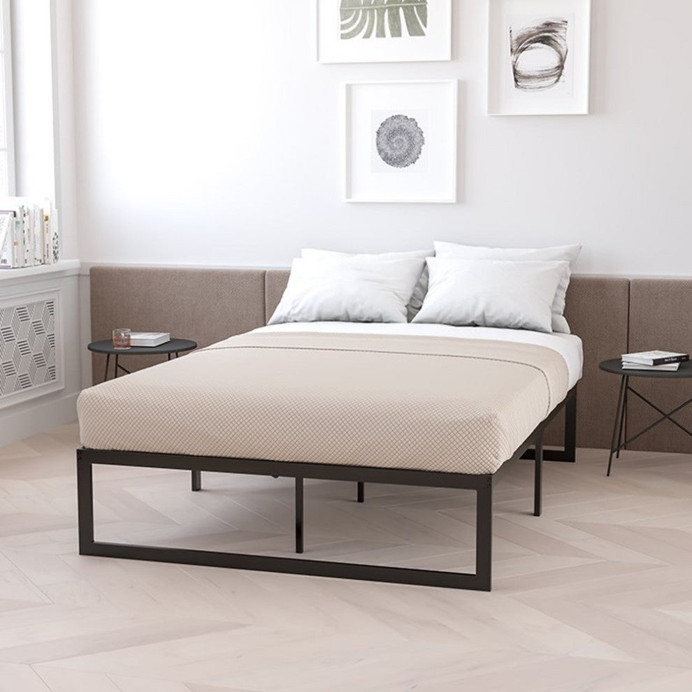 14" Metal Platform Bed Frame w/10" Mattress (No Box Spring Required), King