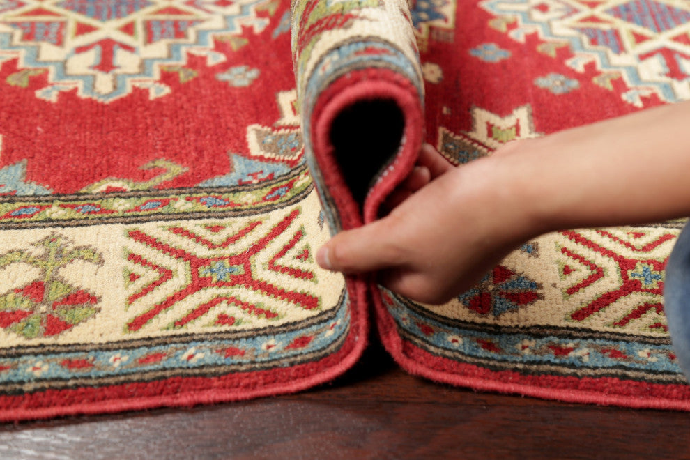 Hand Made Kazak Oriental Traditional Pakistani Area Rug, Red, 4'11"x3'5