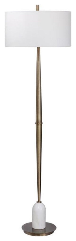 Uttermost Minette Transitional Steel Marble Fabric Floor Lamp in Antique Brass