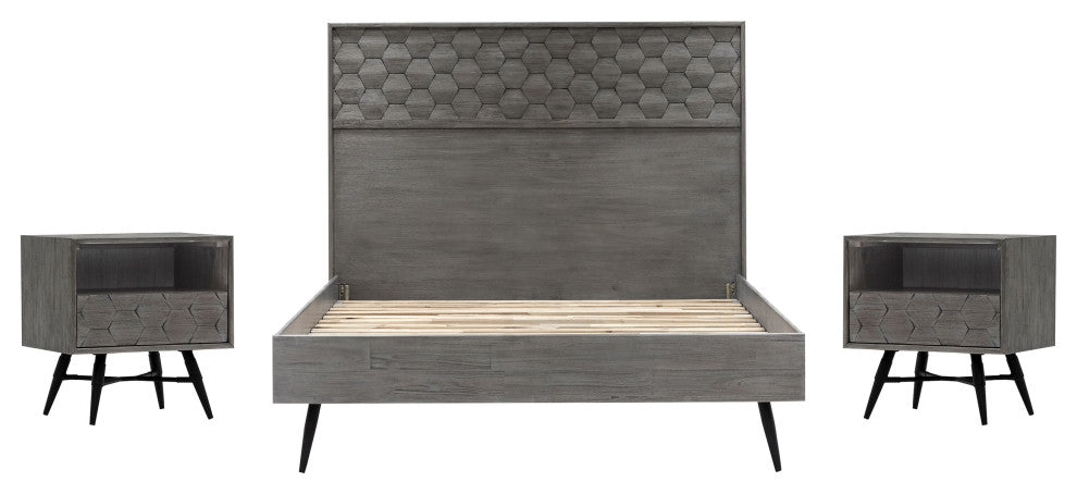 Makena 3-Piece Queen Bedroom Set, Gray Acacia Wood