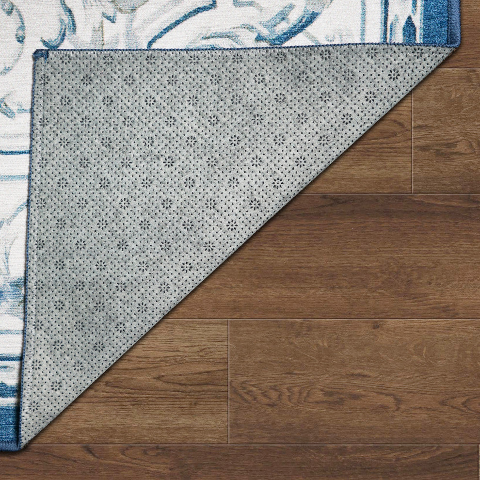 My Magic Carpet Washable Rug Aubusson Blue, 3' X 5'
