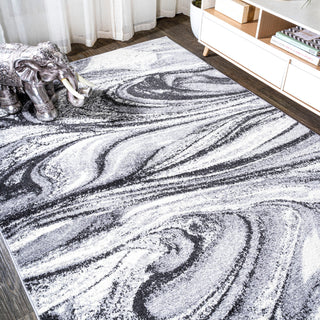 Viscon Abstract Marble Contemporary Light Gray/Black 4'x6' Area Rug