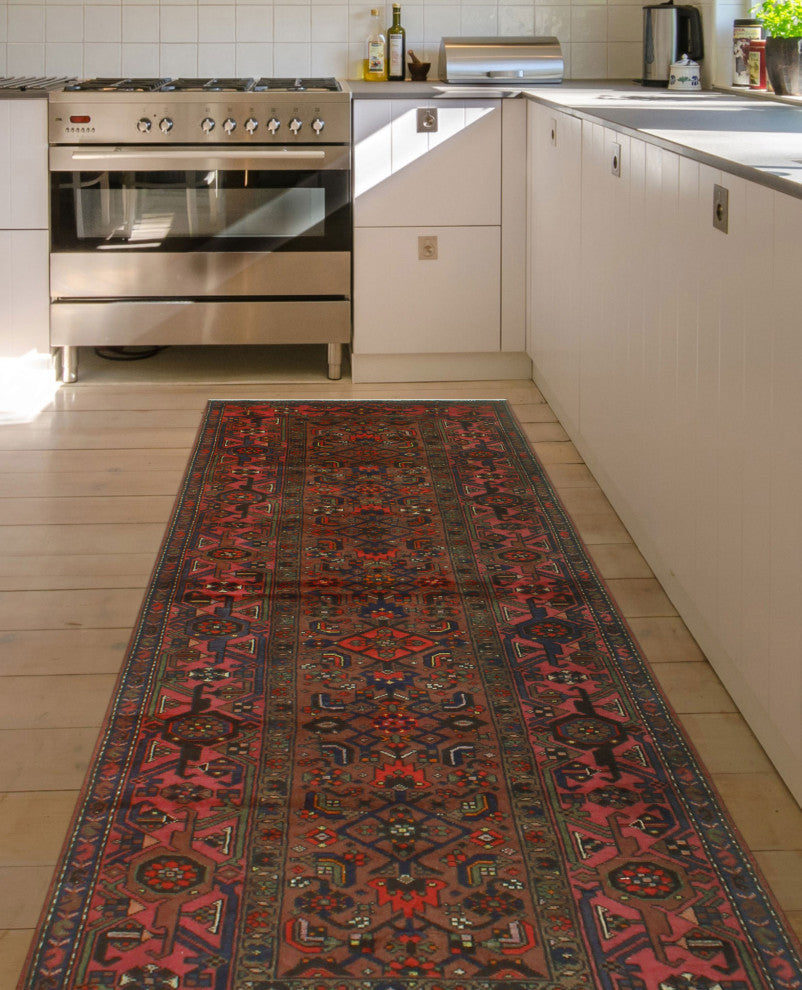 Fine Vintage Distressed Waqi Brown/Rose Runner, 3'6x9'9