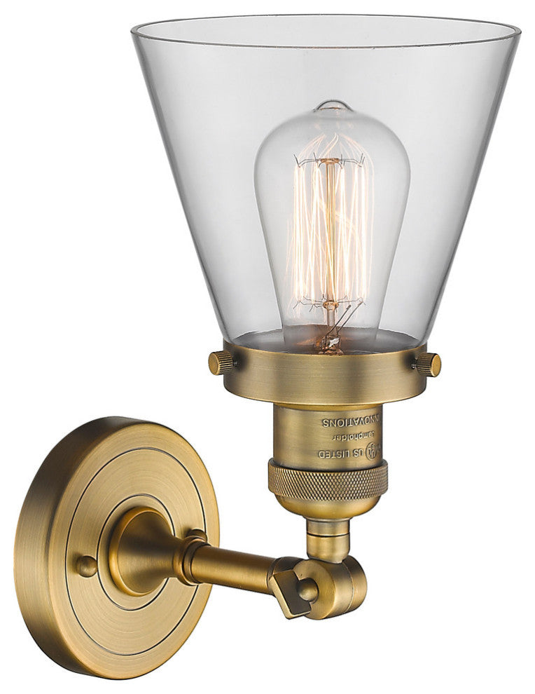 Small Cone 1-Light LED Sconce, Brushed Brass, Glass: Clear