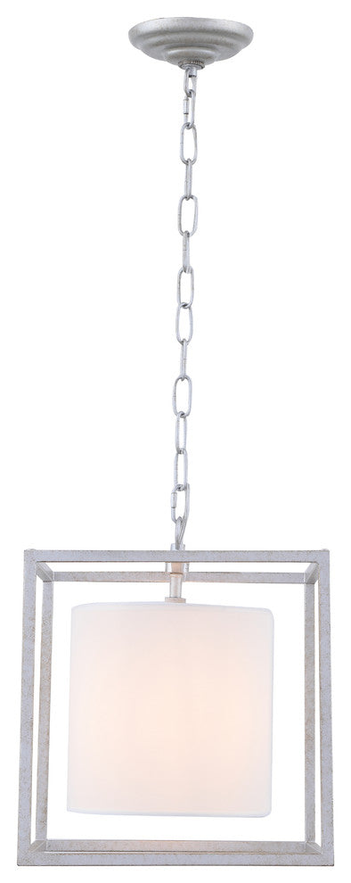 Vintage Silver Finish And White Shade 1-Light Pendant