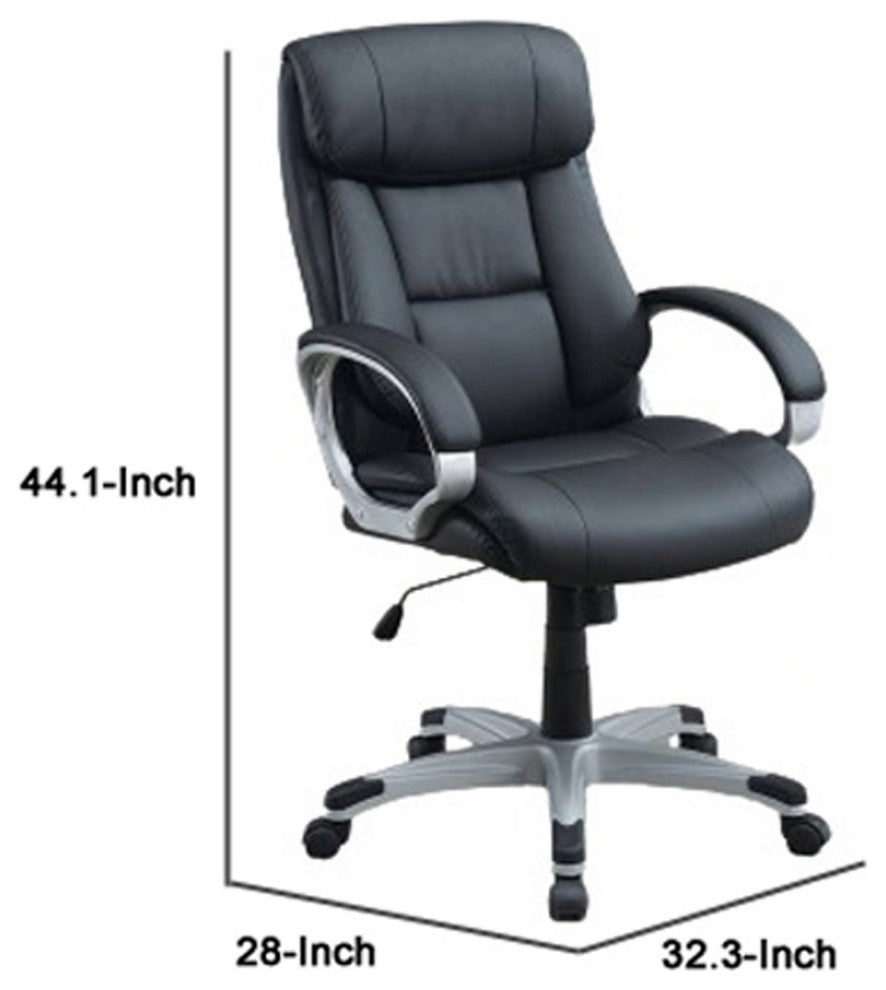 Office Chair with Top Padded Back and Curved Arms, Black