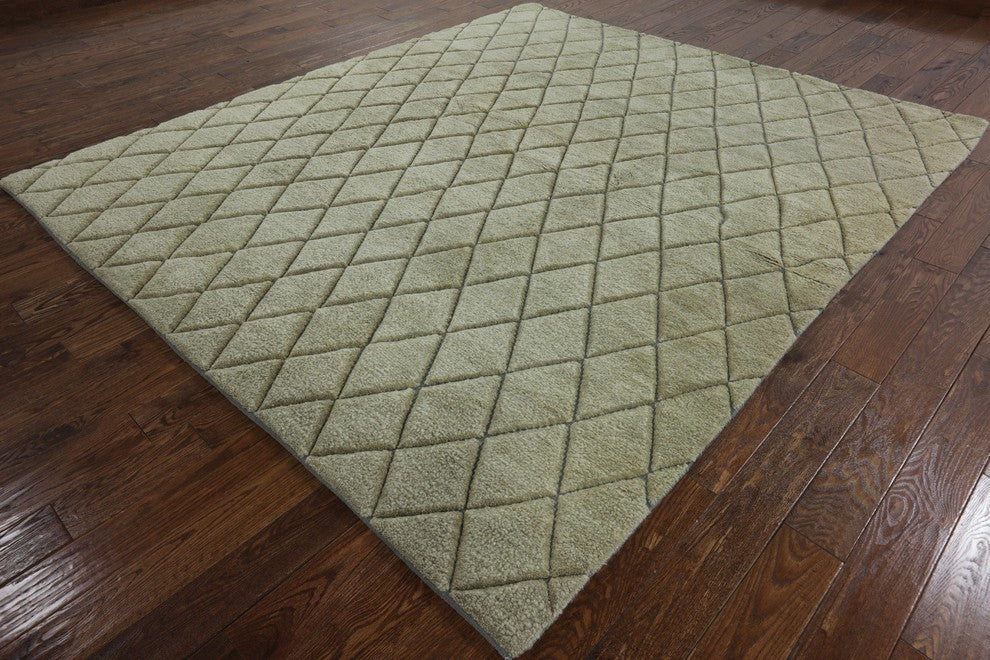 Unique Ivory Brocade Plush 8''x10'' Maroccan Hand Knotted Wool Area Rug H8422