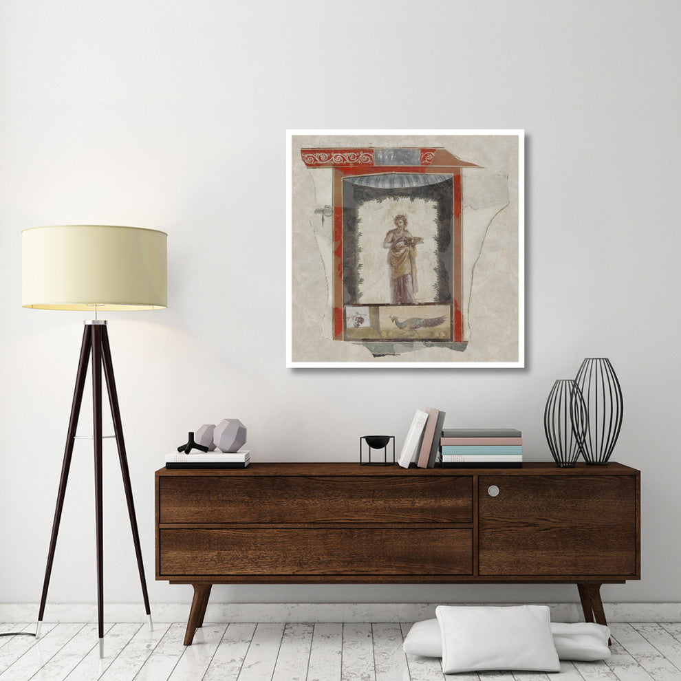 "Woman (Maenad) Holding a Dish, Peacock and Fruit Below" Paper Art, 42"x42"
