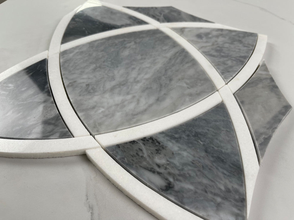 Bardiglio Gray Marble Celtic Waterjet Mosaic Tile Thassos White Ribbon, 1 sheet