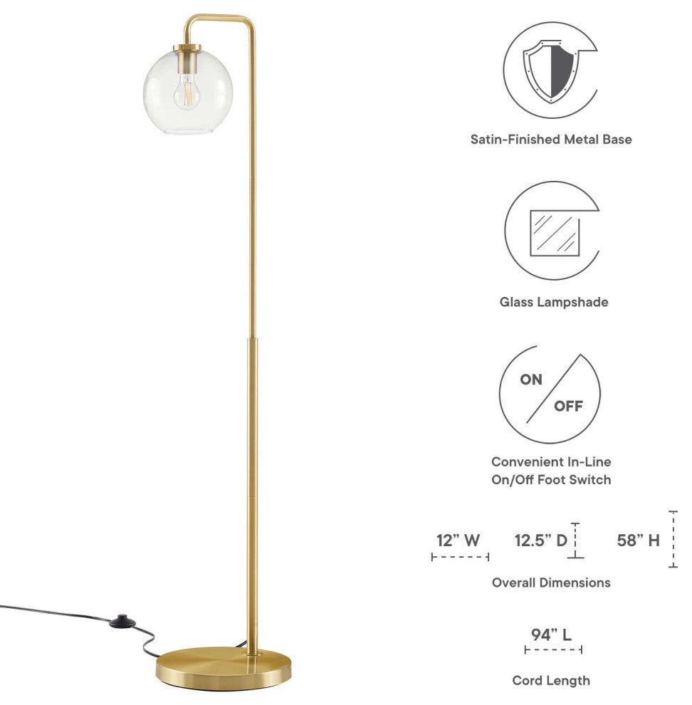 Floor Lamp Light, Gold, Glass, Metal, Modern, Mid Century Bistro Hospitality
