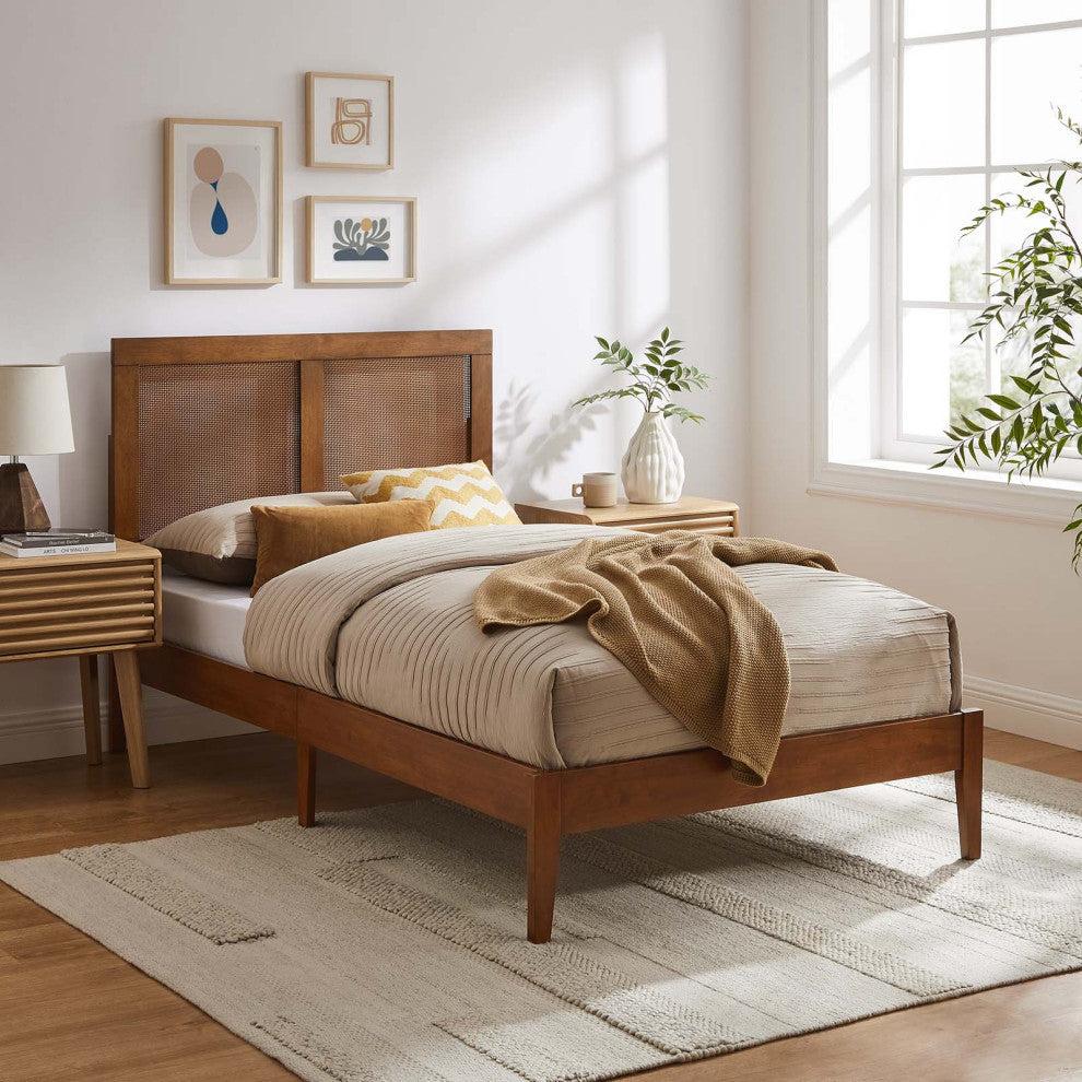 Sirocco Rattan and Wood Twin Platform Bed, Walnut