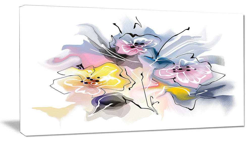 Textured Floral Drawing, Extra Large Floral Wall Art, 32"x16"