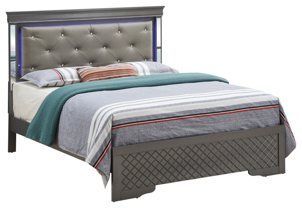 Verona LED Panel Bedframe, Charcoal, Queen