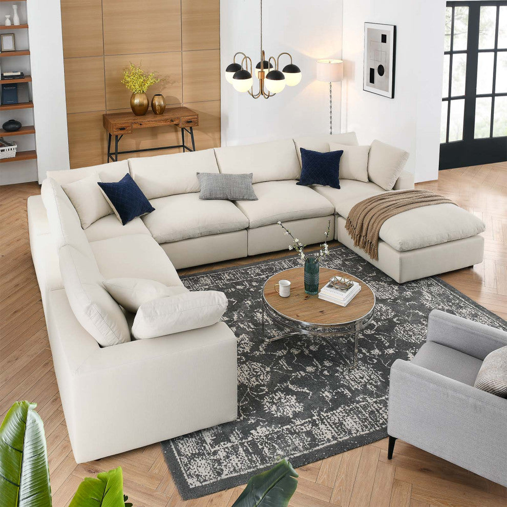 Commix Down Filled Overstuffed 7-Piece Sectional Sofa, Light Beige