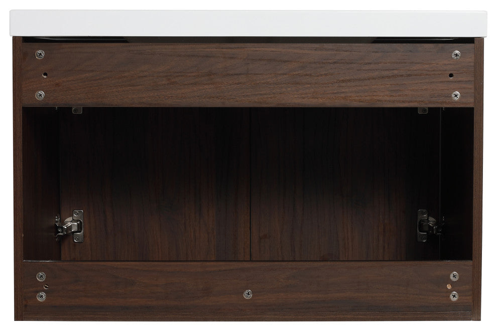 BNK 30" Bathroom Vanity with Resin Sink, Modern Design with Soft Close Doors, California  Walnut