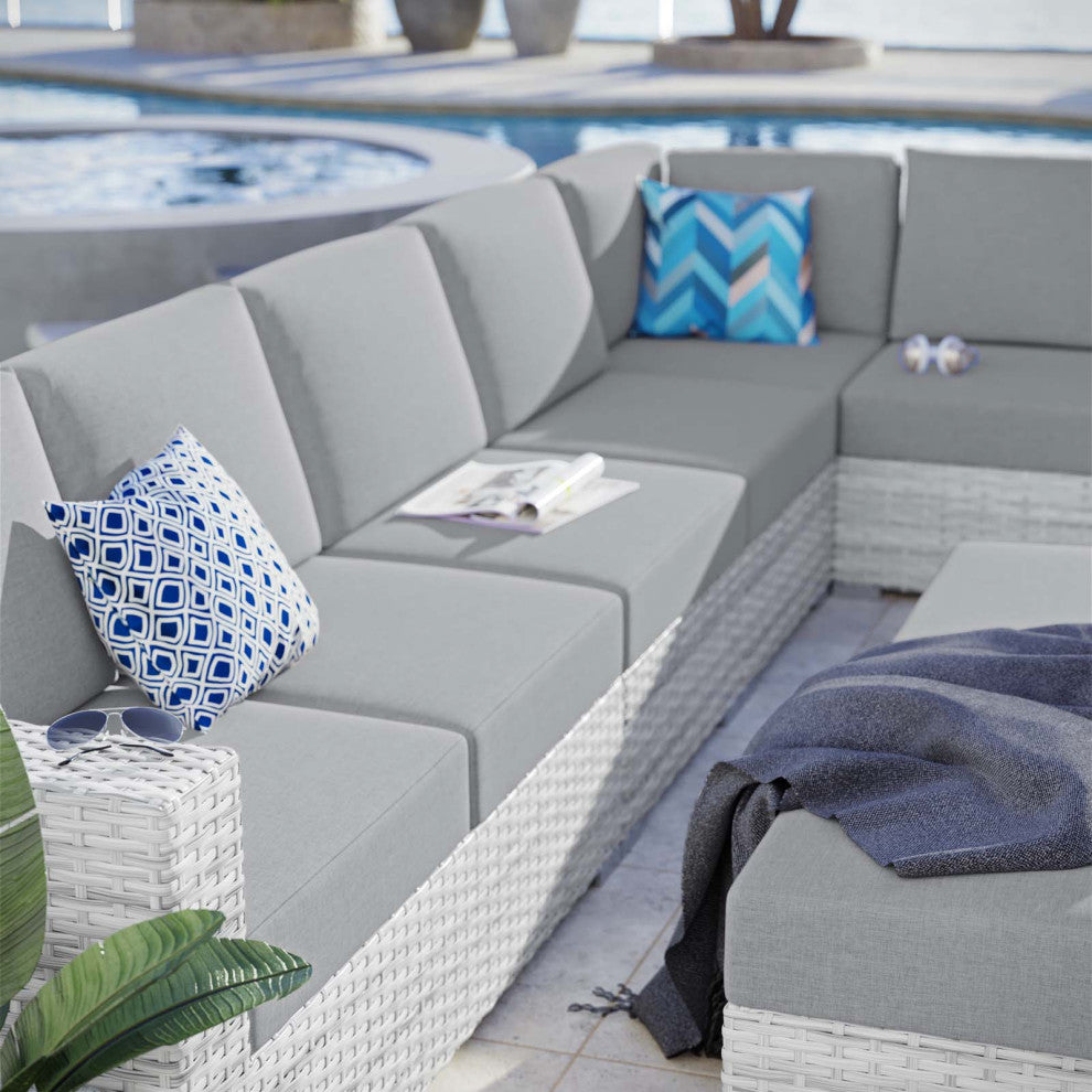 Lounge Sectional Sofa Chair Set, Rattan, Wicker, Gray, Modern, Outdoor
