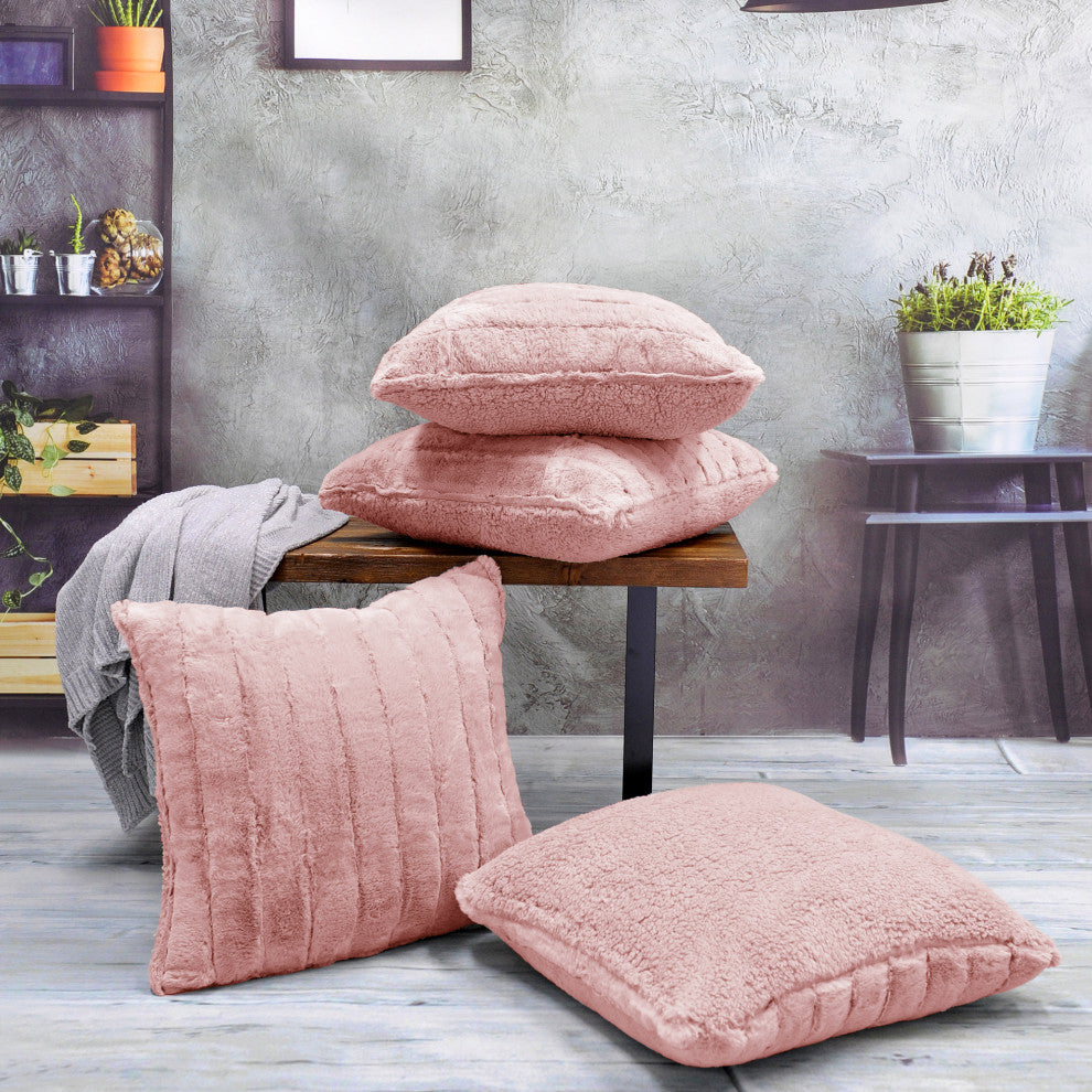 Super Mink Throw Pillow Covers, Set of 4, Rose Smoke, 20''x20''