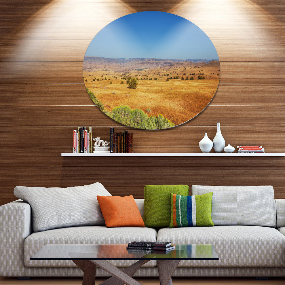 Prairie With Bright Blue Sky, Landscape Disc Metal Wall Art, 36"