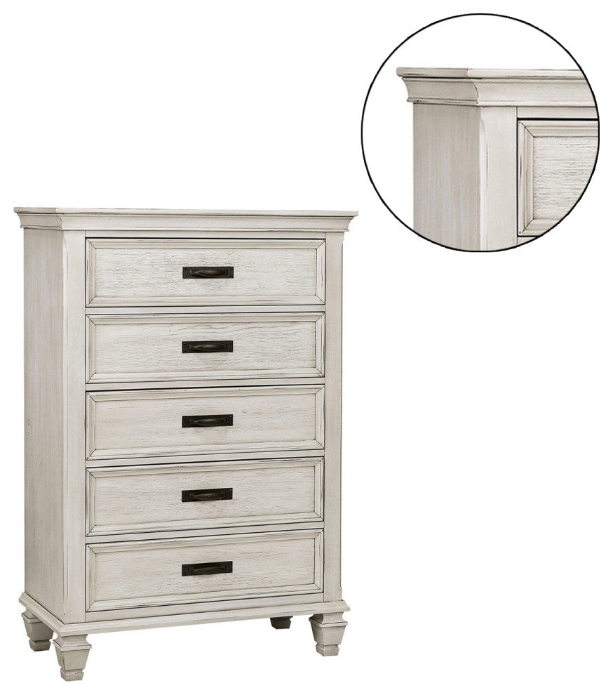 5 Drawers Wooden Chest, Antique White