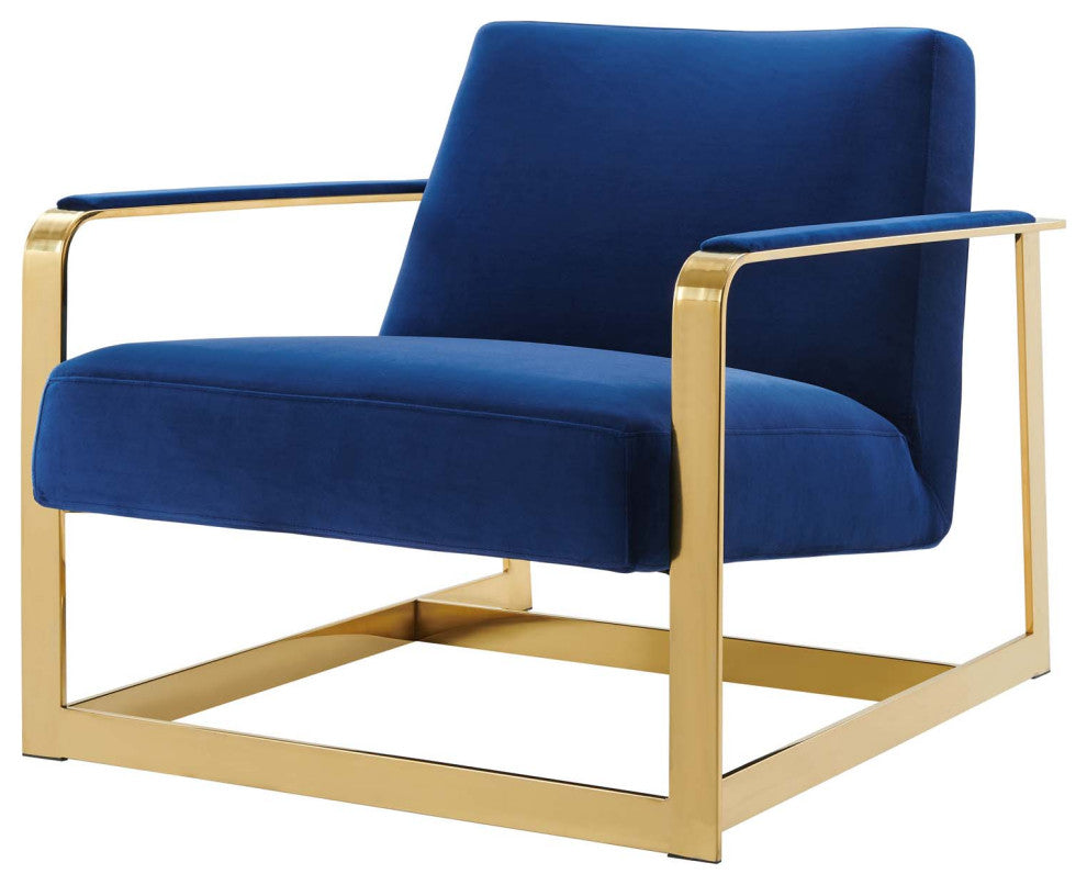 Accent Chair, Velvet, Metal, Gold Blue Navy, Modern, Living Lounge Hospitality