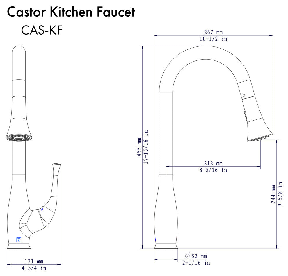 ZLINE Castor Kitchen Faucet in Chrome (CAS-KF-CH)