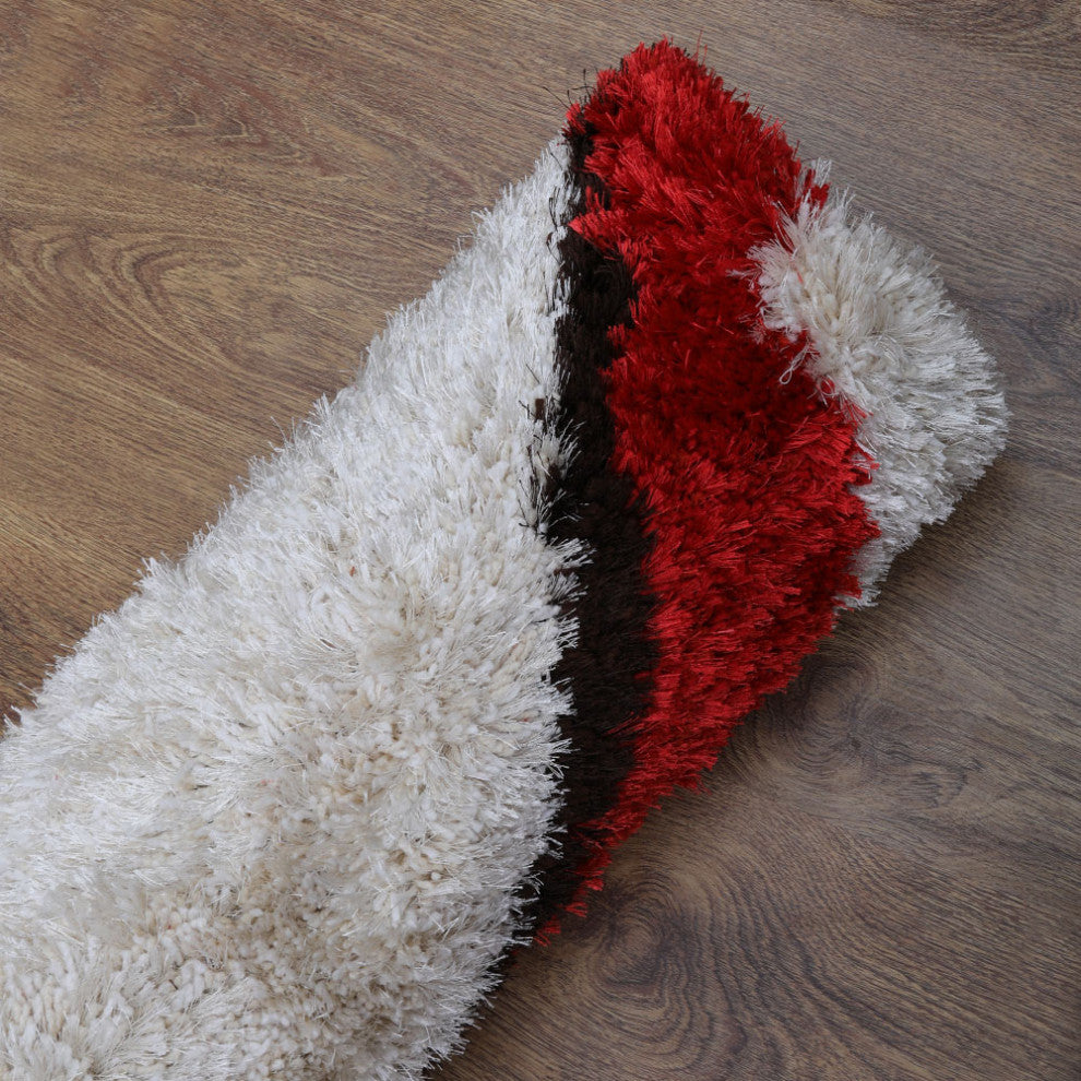 HAND TUFTED SHAG POLYESTER ECO-FRIENDLY AREA RUGS, Red Ivory Color, Contemporary