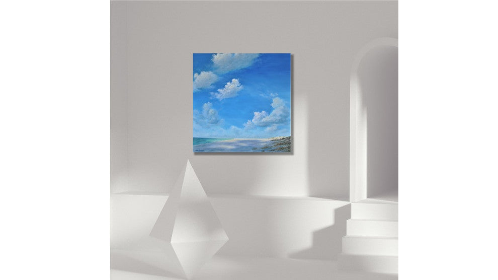 Large Original Beach Seascape Painting With Billowing Clouds